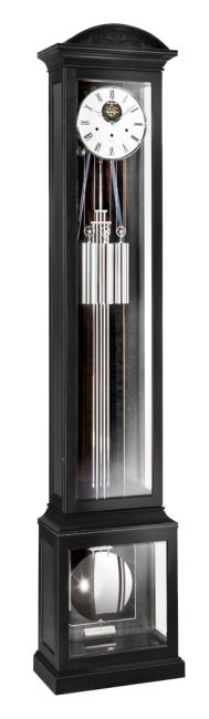 Kieninger Langpendel Standuhr Schleiflack schwarz / Nussbaum chrom und offenem Anker