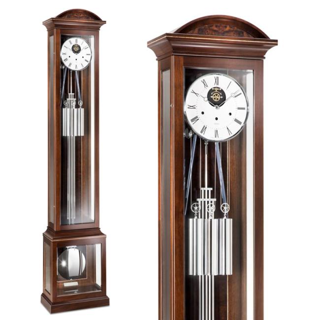 Kieninger Langpendel Standuhr Nussbaum / chrom und offenem Anker
