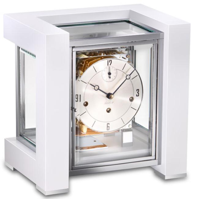 Kieninger Tetrika table clock in white lacquer with silver-plated dial