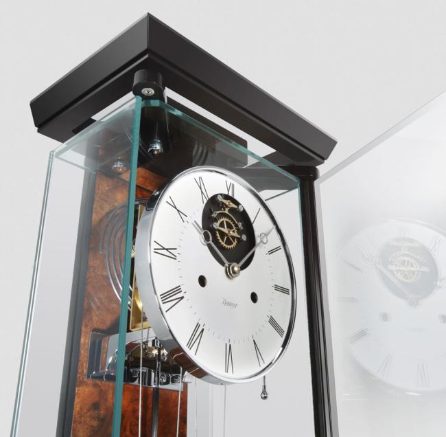 Kieninger Regulator Glas Nussbaum Karbonfaserpendel offene Hemmung Rundgong Tonfeder 2548-92-02