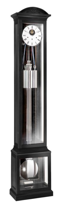 Kieninger Langpendel Standuhr Schleiflack schwarz / Nussbaum chrom und offenem Anker