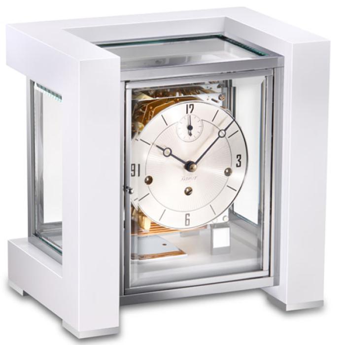 Kieninger Tetrika table clock in white lacquer with silver-plated dial
