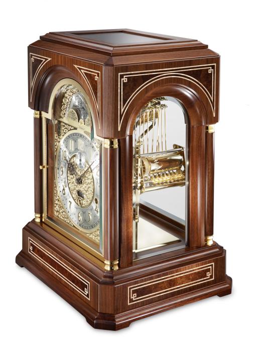 Kieninger hochwertige Tischuhr  Belcanto Nussbaum mit Mozart Glockenspiel auf 9 Glocken 1705-22-01